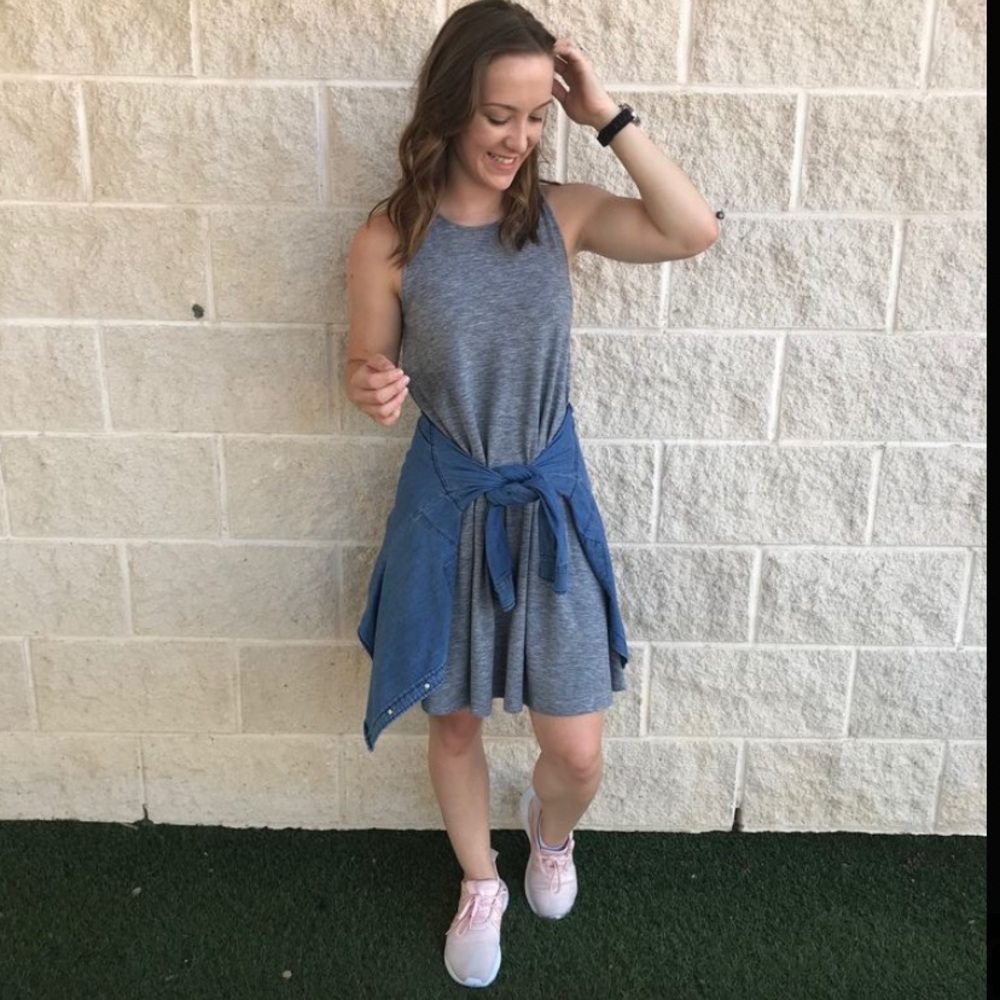 Both solid grey and stripped dresses